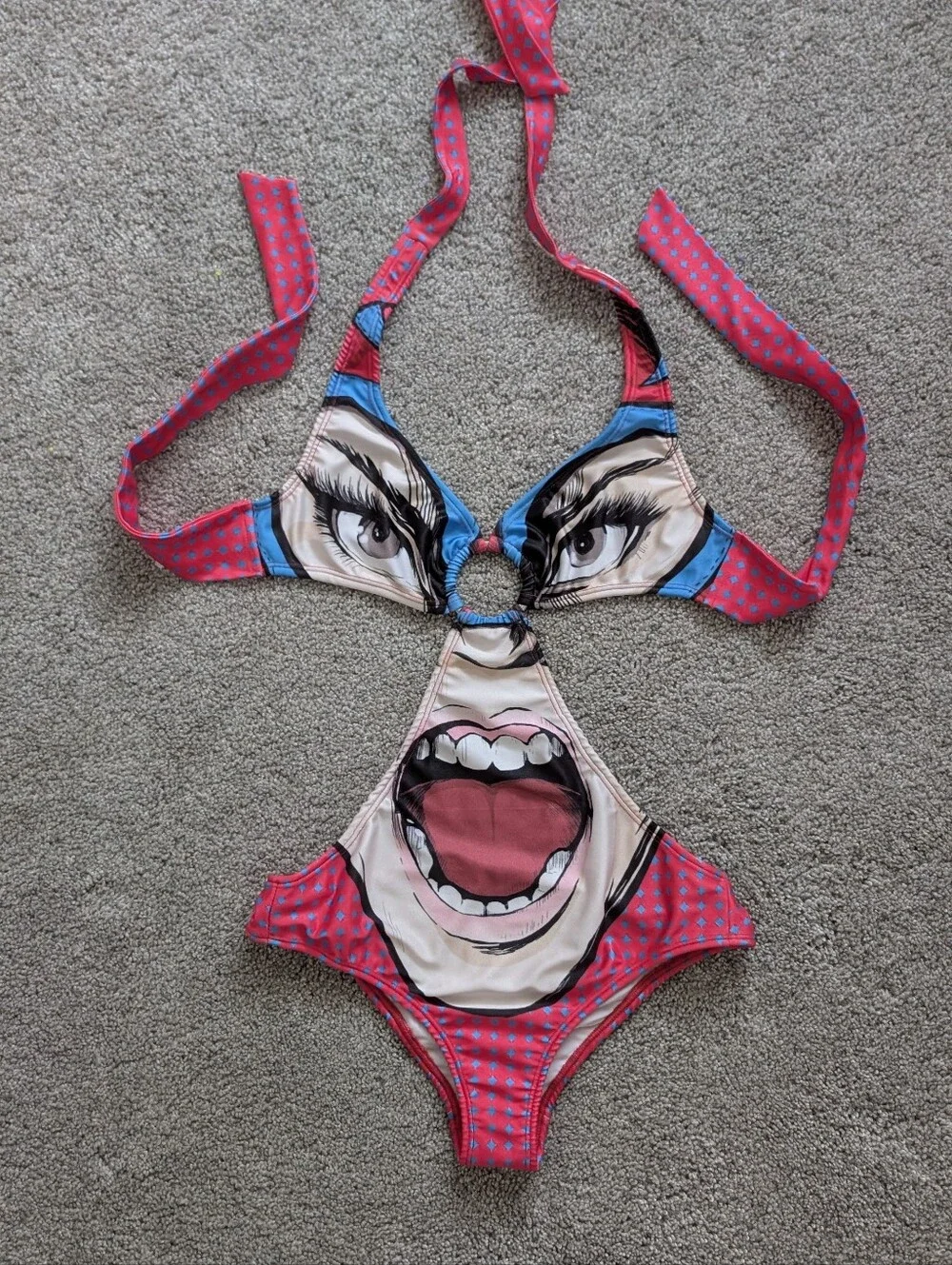 One-Piece Monokini Swimsuit With Face Graphic